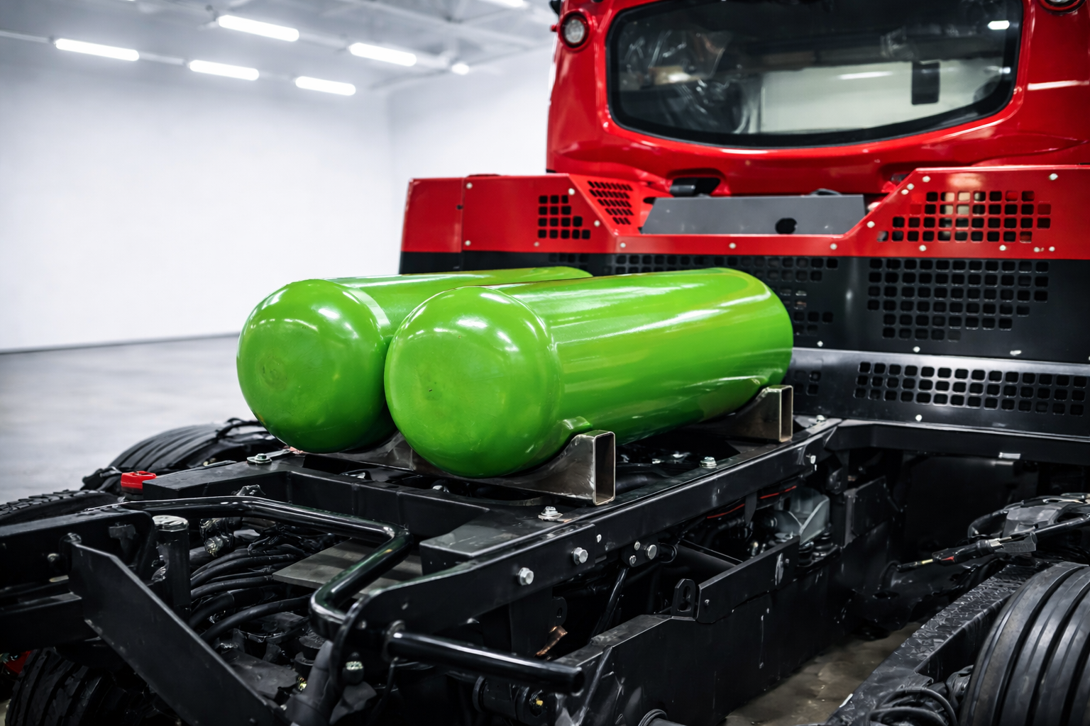 Professional CNG system installation on industrial vehicle by AB X Machina, highlighting alternative fuel technology