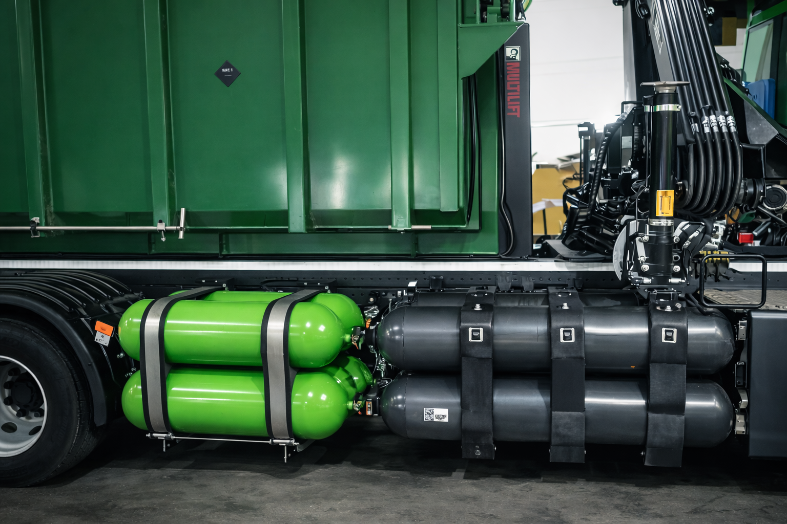 Compressed natural gas fuel system retrofit for heavy-duty truck, installed by AB X Machina to reduce fuel costs